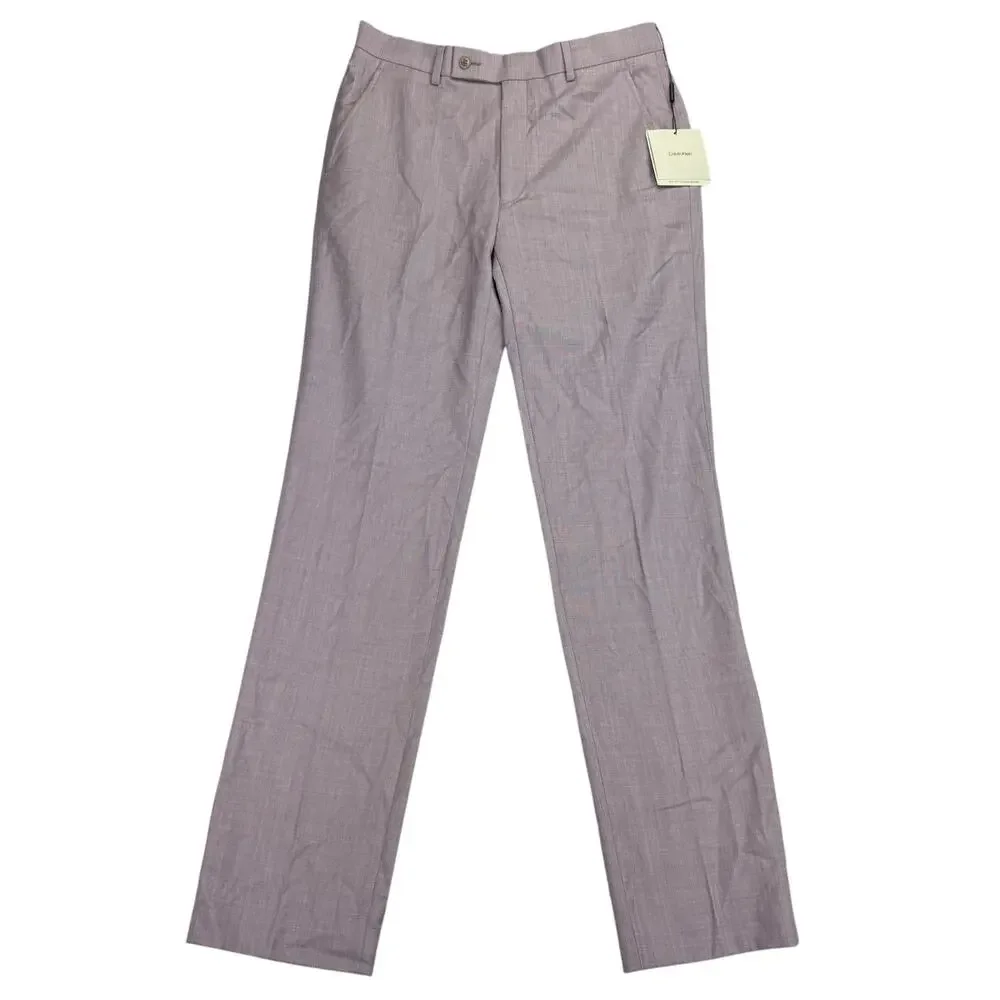 Calvin Klein Mens Jace Slim Fit Sharkskin Wool Blend Suit Pants Pink 30x32